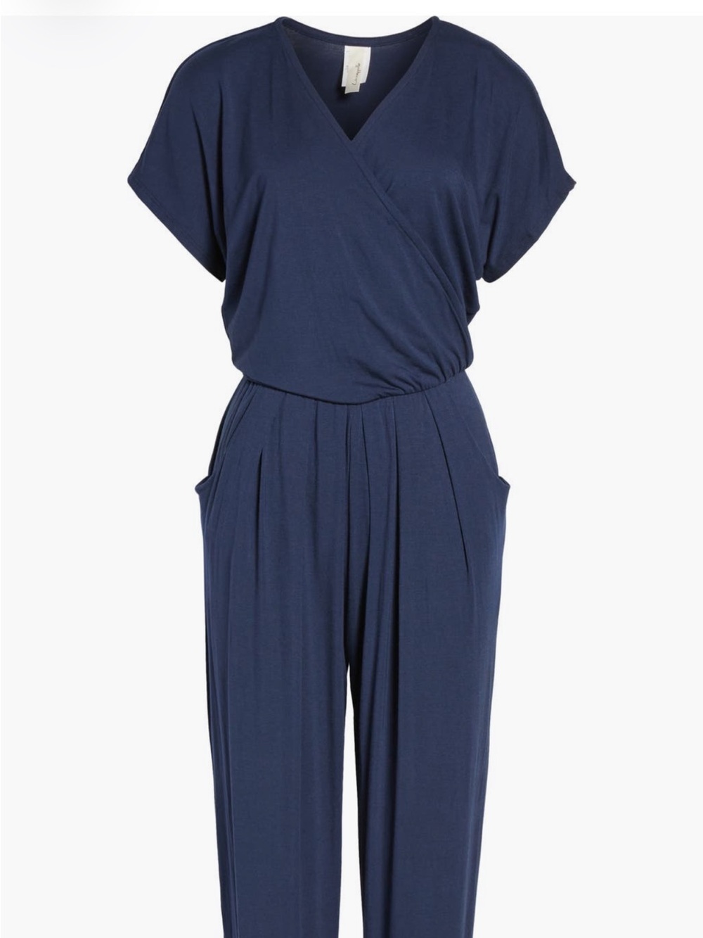 Loveappella Navy Wrap-Front Jumpsuit